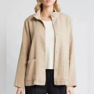 Eileen Fisher NWT Organic Linen Cotton Basket Jacket Wheat Sz S Coastal